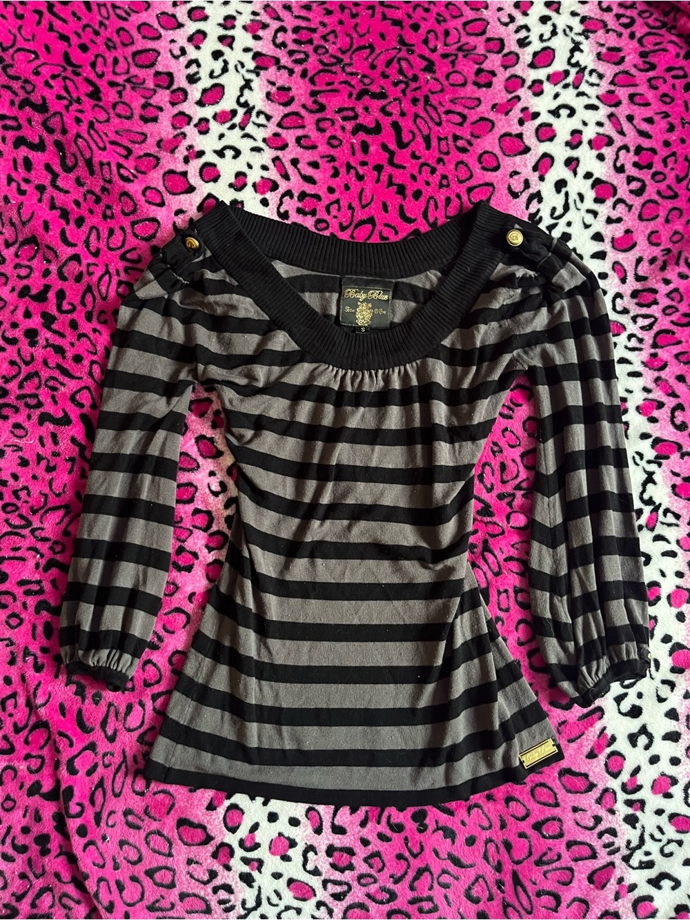 Baby Phat Striped Long Sleeve Top in Black & Gray Size Small